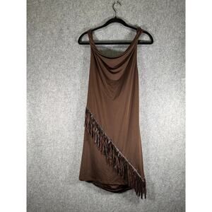 Bebe‎ Addictions Dress Women Large Brown Double Cowl Kneck Fringe Western NWT
